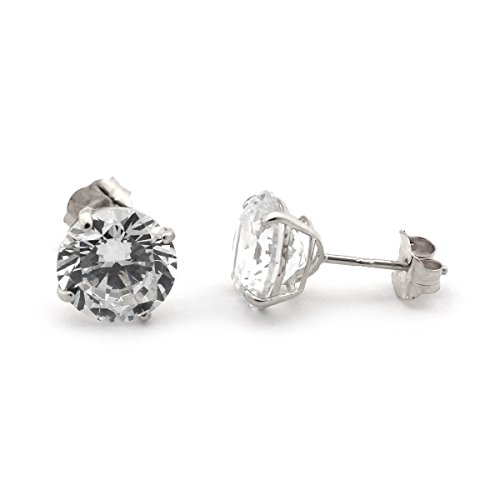 14k White Gold 7 mm 2.5ct Basket set Round CZ Cubic Zirconia Stud Earrings