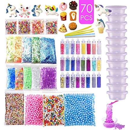 Slime Supplies Kit Slime Add Ins, Slime Kit for Girls and Boys Includes Unicorn Slime Charms, Glitter Sheet Jars, Foam Balls, Fruit Slices, Fishbowl Beads, Sugar Paper, Slime Tools and Containers