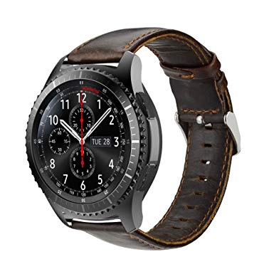 Gear S3 Frontier Band, MroTech 22mm Vintage Leather Watch Strap Quick Release Watch Band for Samsung Gear S3 Frontier/Classic, Huami Amazfit Pace, Pebble Time, Fossil Q, LG Watch and More (Coffee)