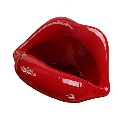 YOURNELO Modern Lighted Lips Ceramic Cigarette Ashtray Holder for Home (Red)