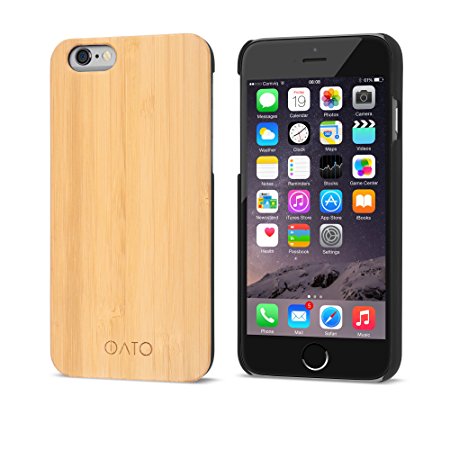 iATO iPhone 6 / 6S Wood Case 'Marco Polo'. Real Wooden Overlay on Slim Black PC. Natural Genuine Wooden Cover as Premium Accessories for the Original Apple Cell Phone 6S/6 [NOT for Plus] - Bamboo
