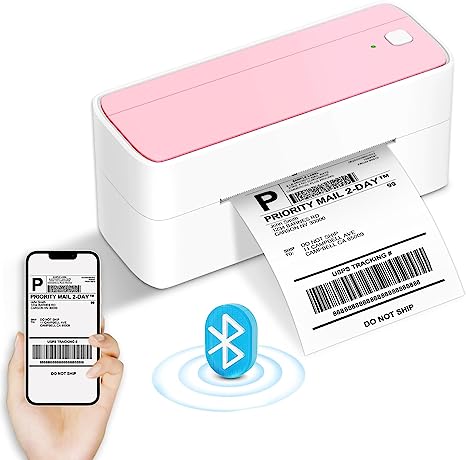 Phomemo Bluetooth Thermal Label Printer 4x6, Shipping Label Printer Thermal Printer Address Postage Label Printer Machine, Compatible with Etsy, Shopify, eBay, Amazon, Royal Mail, FedEx, UPS, Pink