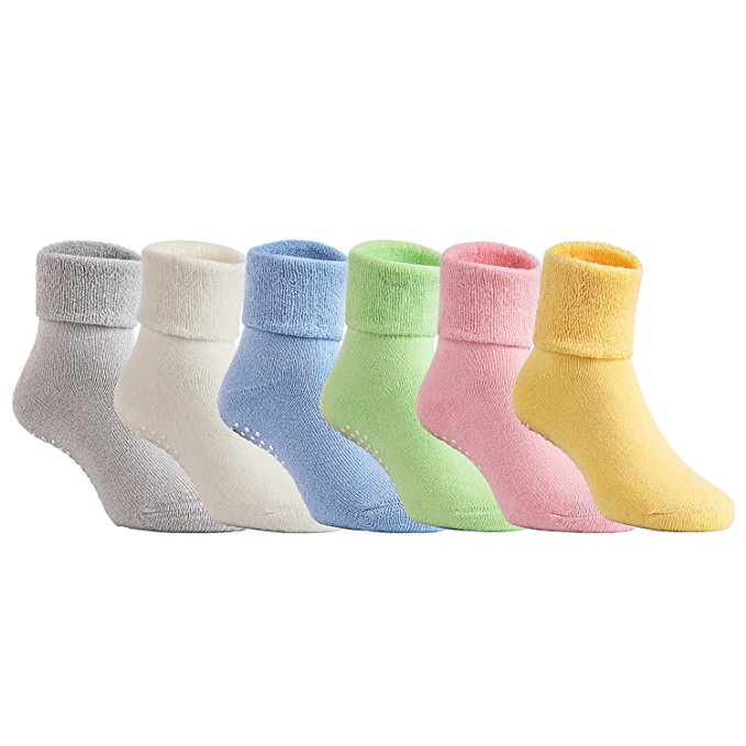 Lovely Annie Unisex Children 6 Pairs Pack Non-Skid Non Slip Combed Cotton Socks 0M-7Y