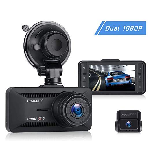 TOGUARD Both 1080P Dash Cam Front and Rear Dual Lens in Car Camera 3 Inch IPS Screen 170° Wide Angle Dash Camera for Cars Driving Recorder, Support External GPS Logger