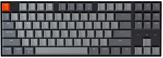 Keychron K8 Bluetooth Wireless Mechanical Keyboard, Compact 87 Keys Tenkeyless Hot-swappable Optical White Backlight Brown Switch N-Key Rollover for Mac Windows