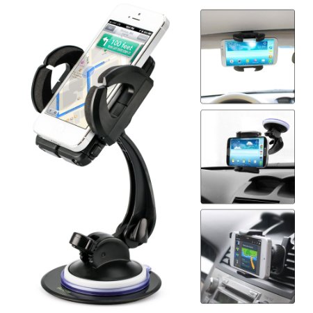 Smartphone Car Mount Holder iKross 4-in-1 Universal Windshield  Dashboard  Sun Visor  Air Vent Car Mount Cradle Holder Kit - Black