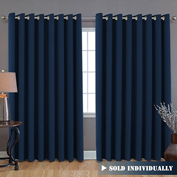 H.Versailtex Ultra Blackout Wider Curtains, Extra Long and Wide Thermal Insulated Large Window Panels (100"W x 108"L) / Premium Room Divider (9' Tall by 8.5' Wide - Navy Blue)