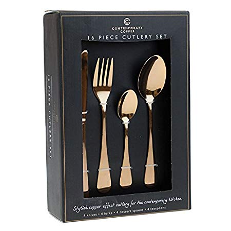 Contemporary Copper 16 Piece Cutlery Set - Plain