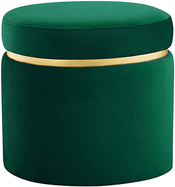 Amazon Brand – Rivet Asher Oval Upholstered Storage Ottoman, 18"W, Emerald Velvet