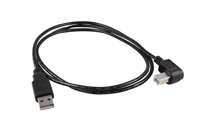 YCS Basics Black 3 Foot USB 2.0 High Speed Printer / Scanner Right Angle Cable