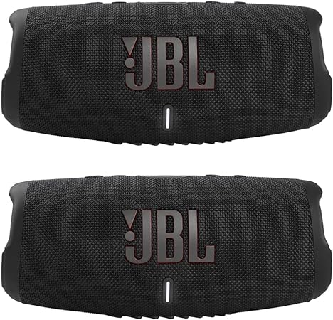 JBL Charge 5 Portable Waterproof Bluetooth Speaker with Powerbank - Pair (Black/Black)