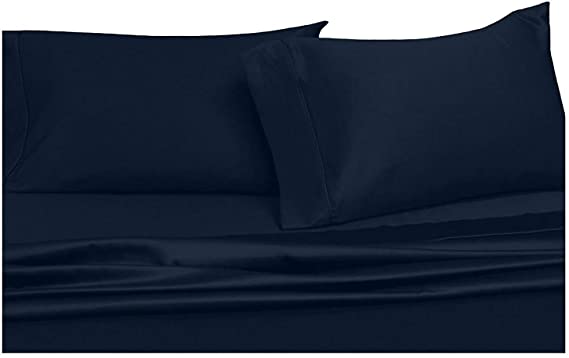 Royal Hotel Top-Split-King: Adjustable King Bed Sheets 4PC Solid Navy 100% Cotton 600-Thread-Count, Deep Pocket