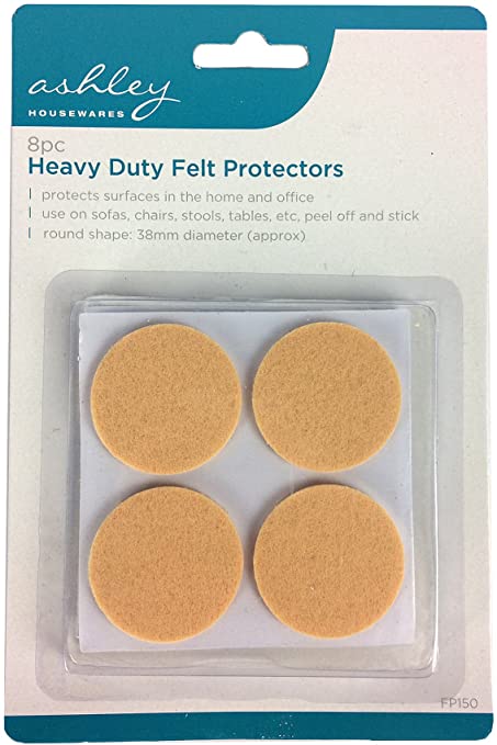 8 Pack Heavy Duty Felt Protectors For Use on Sofas, Chairs, Stools, Tables, etc. 38 mm Diameter by Ashley (Packaging May Vary)
