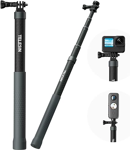 TELESIN Selfie Stick Long Pole Invisible for GoPro Insta360 (120cm/47.2 inch), Light Carbon Fiber Extension Monopod for Go Pro Max Hero 11 10 9 8 7 6 5 One X2 X3 RS Go 2 DJI Action 2 3 Accessories