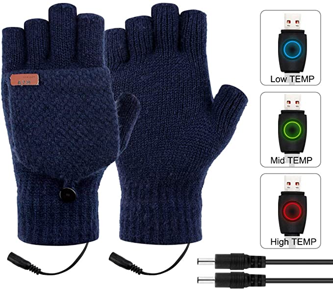 Winter Gloves 3 Temp Setting USB Heated Gloves Men Women for Driving Running,Blue