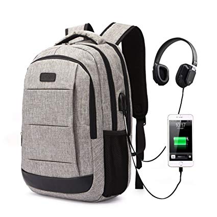 Travel Laptop Backpack,College Student School Bookbag With USB Charging Port & Headphone interface for Boys Girls Women Men, Water Resistant Business Computer Bag Fits 15.6 Inch Laptop Notebook,Grey