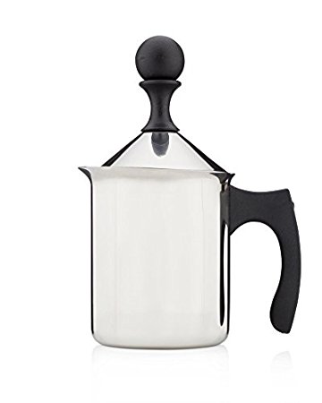 Francois et Mimi Milk and Creamer Frother Coffee Foam Pitcher with Handle and Lid, Stainless Steel, 14-Ounce Capacity, for Cappuccino and More