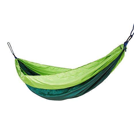 Oaskys Hammock for Camping,Backpacking,Travel,Beach,Yard and Outdoor Survival made of Portable Lightweight Nylon Parachute (Single, DarkGreen-Green)