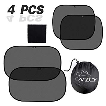 VZCY Car Sun Shade (4px), 80 GSM Cling Car Window Shade for Baby, Car Sunshade Protector for Full UV Protection-2 Transparent and 2 Semi-Transparent Sunshades (4Pcs)