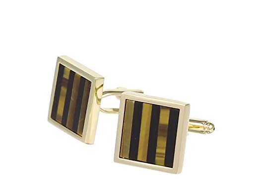 Stacy Adams Men's Square Gold Cuff Link With Onyx and Tiger Eye Stripe