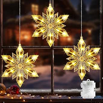 Marchpower Christmas Snowflake Window Lights, 3Pack 36LED Battery Powered Christmas Window Lights, Waterproof Snowflake Curtain Lights with Timer & 8 Modes for Indoor Outdoor Xmas Decor