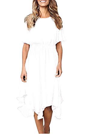 Alaster Queen Women’s Chiffon Short Sleeve Casual Midi Dress Empire Waist Irregular Hem Summer Dress