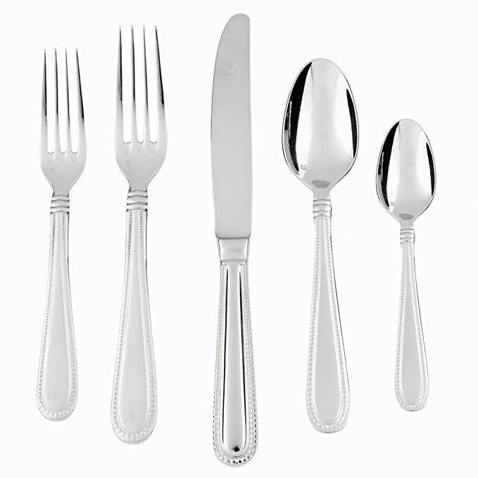 Fortessa Caviar 18/10 Stainless Steel Flatware, 5 Piece Place Setting, Service for 1
