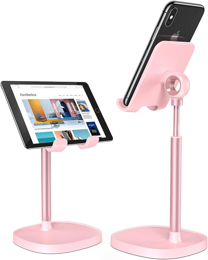 LISEN Pink Kitchen Accessories Kawaii Cell Phone Stand for iPhone & Desk Taller and More Photogenic Than Phone Dock Free Your Neck Height Angle Adjustable iPhone Holder Stand Things