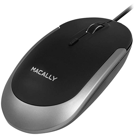 Macally Silent USB Mouse Wired for Apple Mac or Windows PC Laptop/Desktop Computer - Slim & Compact Mice Design with Optical Sensor & DPI Switch 800/1200/1600/2400 - Small for Easy Travel - Space Gray