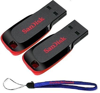 SanDisk Cruzer Two Pack 32 GB (32GB x 2 = 64GB) Cruzer Blade USB 2.0 Flash Drive Jump Drive Pen Drive SDCZ50 - Two Pack With (1) Everything But Stromboli (TM) Lanyard