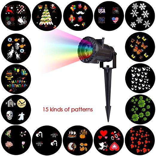 ZSL Halloween Christmas Projector Lights with Remote Control(15 Switchable Pattern Lens) ,Garden Projector Lights Led Landscape Spotlight