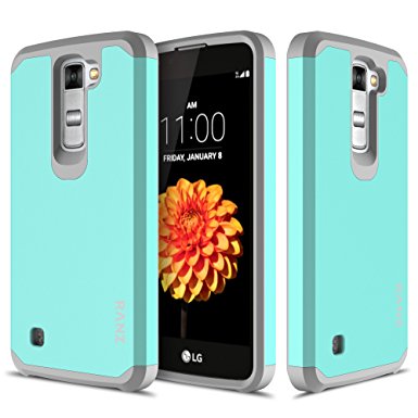 LG Escape 3 Case, LG Phoenix 2 Case, LG K8 Case, RANZ Grey with Aqua Blue Hard Impact Dual Layer Shockproof Bumper Case For LG K8/ LG K350N/ LG Phoenix 2 (AT&T)