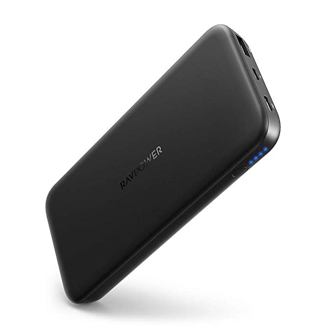 RAVPower PD10000mAh 18W 2-Port Power Bank Ultra-Thin 3A Output for Smartphone Tablet iPhone X/Xs Max/XR, Galaxy S9 / S8, iPad Pro 2018 (Black)