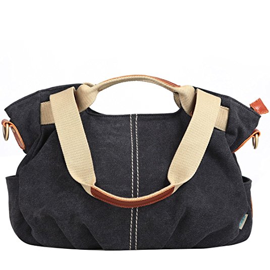 Eshow Women's Canvas bag Top Handle Totes Shoulder Bag female Zippered Tote handbag Messenger Bag daypack purse