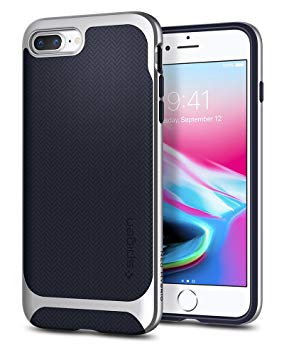 Spigen [Neo Hybrid Herringbone] iPhone 8 Plus Case, iPhone 7 Plus Case with Hard Bumper Frame for Apple iPhone 8 Plus (2017) / iPhone 7 Plus (2016) - Midnight Blue & Satin Silver