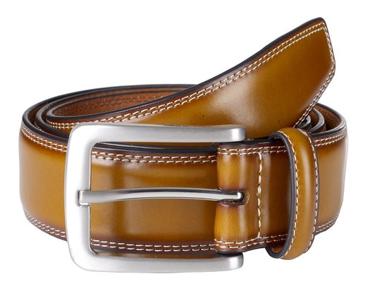 Sportoli® Mens Genuine Leather Classic Stitched Casual Belt - Black Brown Tan