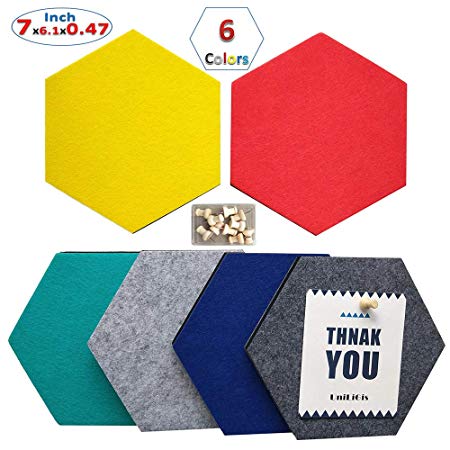 UniLiGis 6 Colors Hexagon Bulletin Board,Felt Cork Board Tiles,Pin Board Wall Decor for Photos,Memos,Display,7x6.1x0.47 in,Include 1 Memo Pad & 10 Push Pins