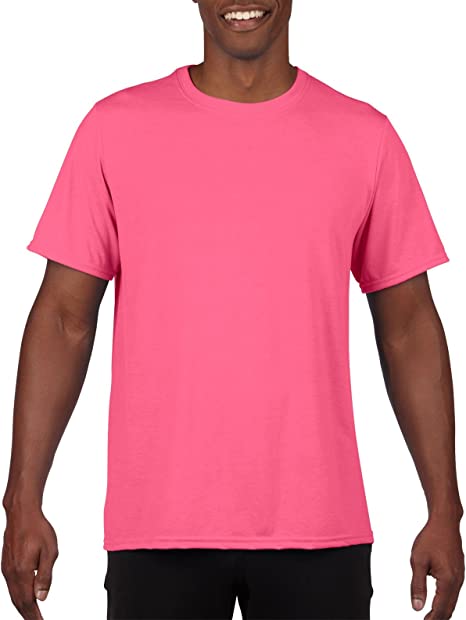 Gildan Men's 100% Polyester Moisture Wicking Performance T-Shirt, Safety Pink, Large