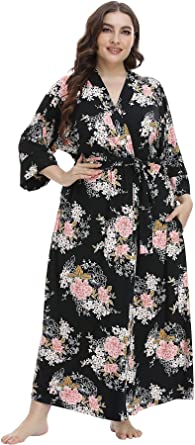 Women's Plus Size Robes Long Kimono Bathrobe Lightweight Nightgowns Soft Sleepwear Knit Wrap Loungewear