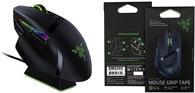 Razer Basilisk Ultimate Hyperspeed Wireless Gaming Mouse w/Charging Dock - Classic Black   Razer Mouse Grip Tape - Anti-Slip Grip Tape - Self-Adhesive Design