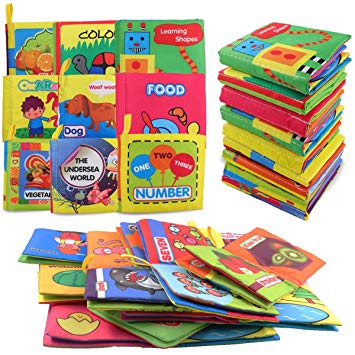 DEKIRU 9-Pack Nontoxic Fabric Baby Cloth Books Early Education Toys Activity Crinkle Cloth Book for Toddler