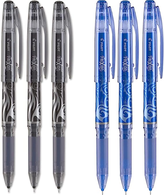 PILOT FriXion Point Erasable & Refillable Gel Ink Pens, Extra Fine Point, Blue Ink, 3 Black and 3 Blue