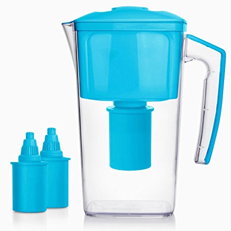 Alkaline Water Filter Jugs,water purifiers with 2 Long Life Filter Cartriges, 2.5L OXA Smart Cool Water Pitcher,BPA-Free (Blue)