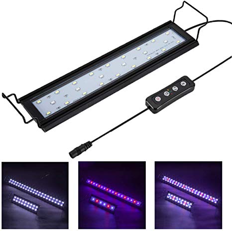 Hygger Full Spectrum Aquarium Light with Aluminum Alloy Shell Extendable Brackets, White Blue Red LEDs, External Controller, for Freshwater Fish Tank