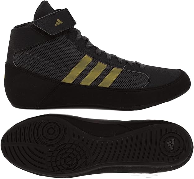 adidas Men's HVC Wrestling Shoes, Black/Charcoal/Metallic Gold, 12