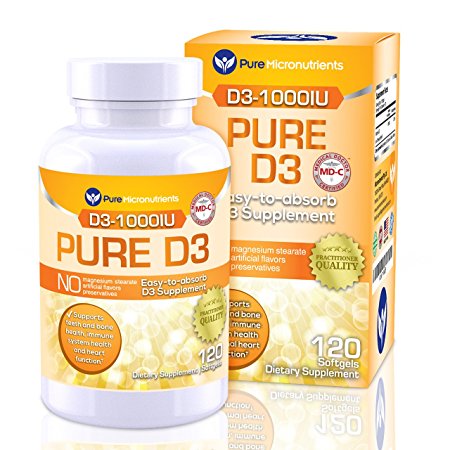Pure Micronutrients Vitamin D Supplement 1000 IU, Natural D3 Supplements, Premium Grade (Cholecalciferol), 120 Count