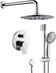 Gabrylly Shower System, Wall Mounted Slide Bar Shower Faucet Set for Bathroom with High Pressure 8" Rain Shower head and 3-Setting Handheld Shower Set, Shower Valve with Trim and Diverter,Chrome