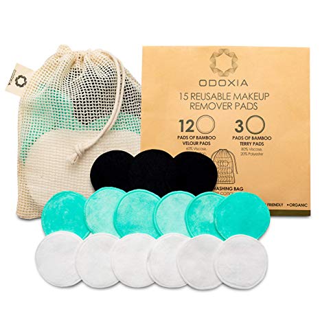 Reusable Makeup Remover Pads | Zero Waste Eco-Friendly Rounds | 15 Natural Organic Double Layered Cotton Pads Face with Laundry Bag | Super Soft for All Skin Types | Bamboo Cloths for Facial Cleansing