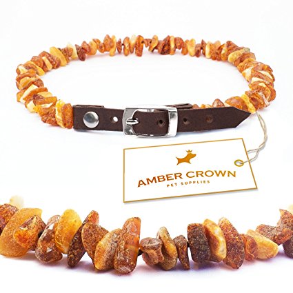 Amber Flea and Tick Collar with Adjustable Leather Strap for Dogs and Cats / Untreated Authentic Baltic Amber Dog Necklace / Natural Tick and Flea Control and Prevention / 100 Days 100% Satisfaction Guarantee! (20-25cm)