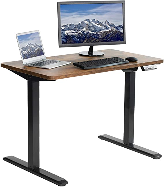 VIVO Electric Height Adjustable 43 x 24 inch Stand Up Desk, Vintage Brown Solid One-Piece Table Top, Black Frame, Standing Workstation with Memory Preset Controller, DESK-KIT-1B4N